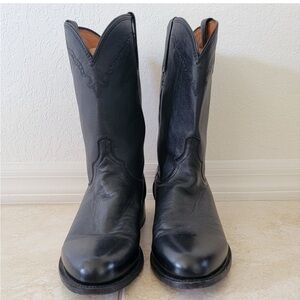 LUCCHESE Men's Lonestar Calf Round Toe Roper Boots In Black 10.5EE.